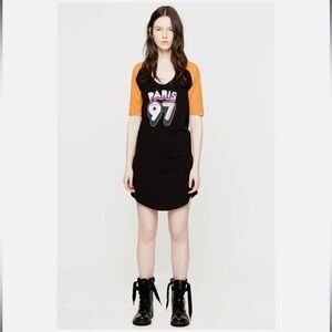 Zadig & Voltaire Rachelle Black Cotton Mini Dress with Orange Sleeves ($258 USD)